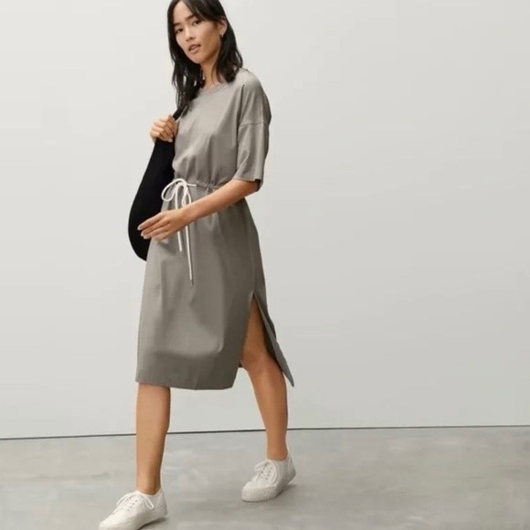 Everlane Dresses & Skirts - NWOT Everlane The Luxe Cotton Tie Front Tee Midi Dress in Clay Color SZ Small